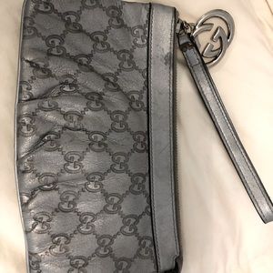 Gucci wristlet clutch silver gray. Authentic